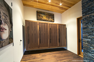 Floating lockers at the entryway of the house.