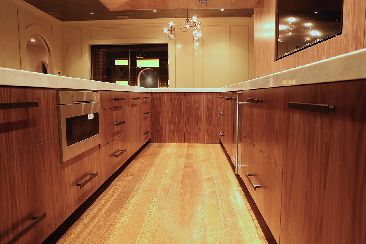 The inside of the bar – yes, we grain-match everything because that's how it should be done.